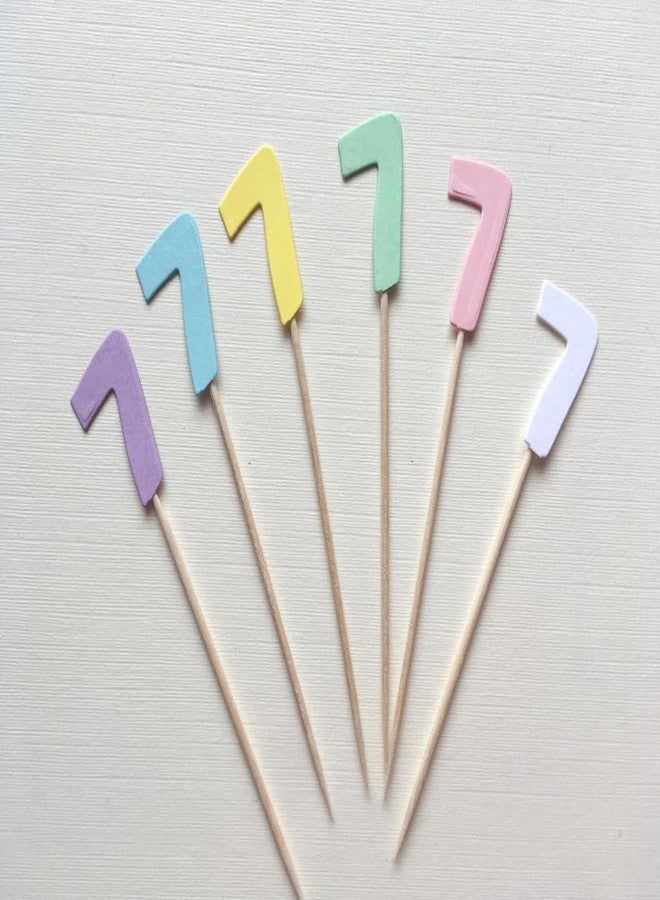 Curious Button Pack of 6 Age Number Cupcake Paper Toppers | 2 Inch Cake Picks for Baby Shower, 7th Fantasy Birthday Party | Pastel| New Occasion Cupcake Decoration (Desgin-7)